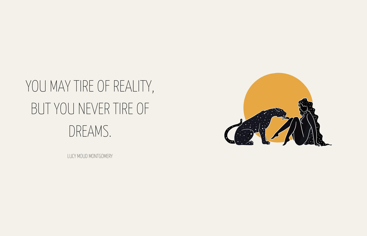 Illustration beside the quote: a star-patterned big cat and a seated figure face one another in front of a golden circle. The quote is transcribed above.