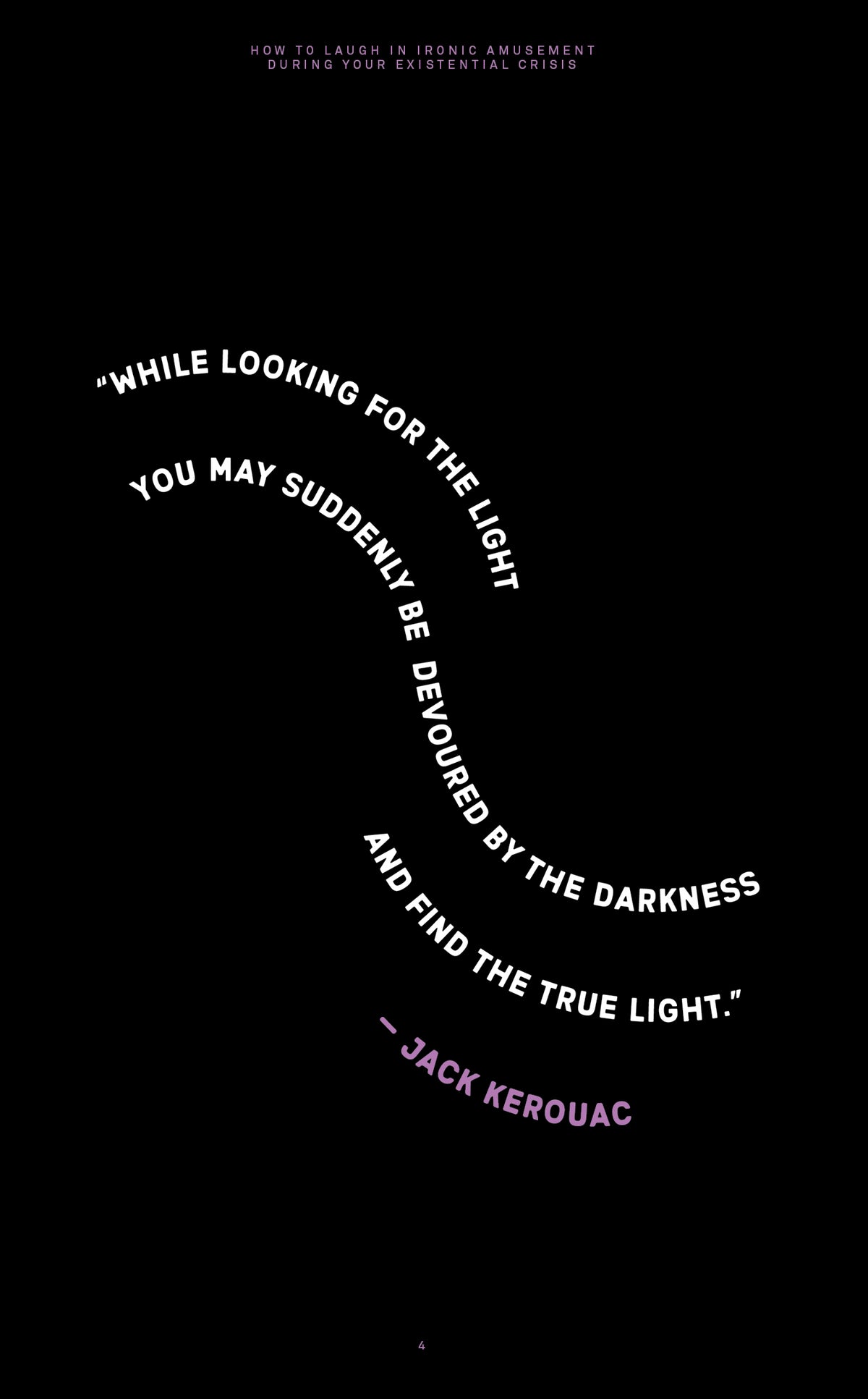 White lettering curves across a black page; the quotation is transcribed below.