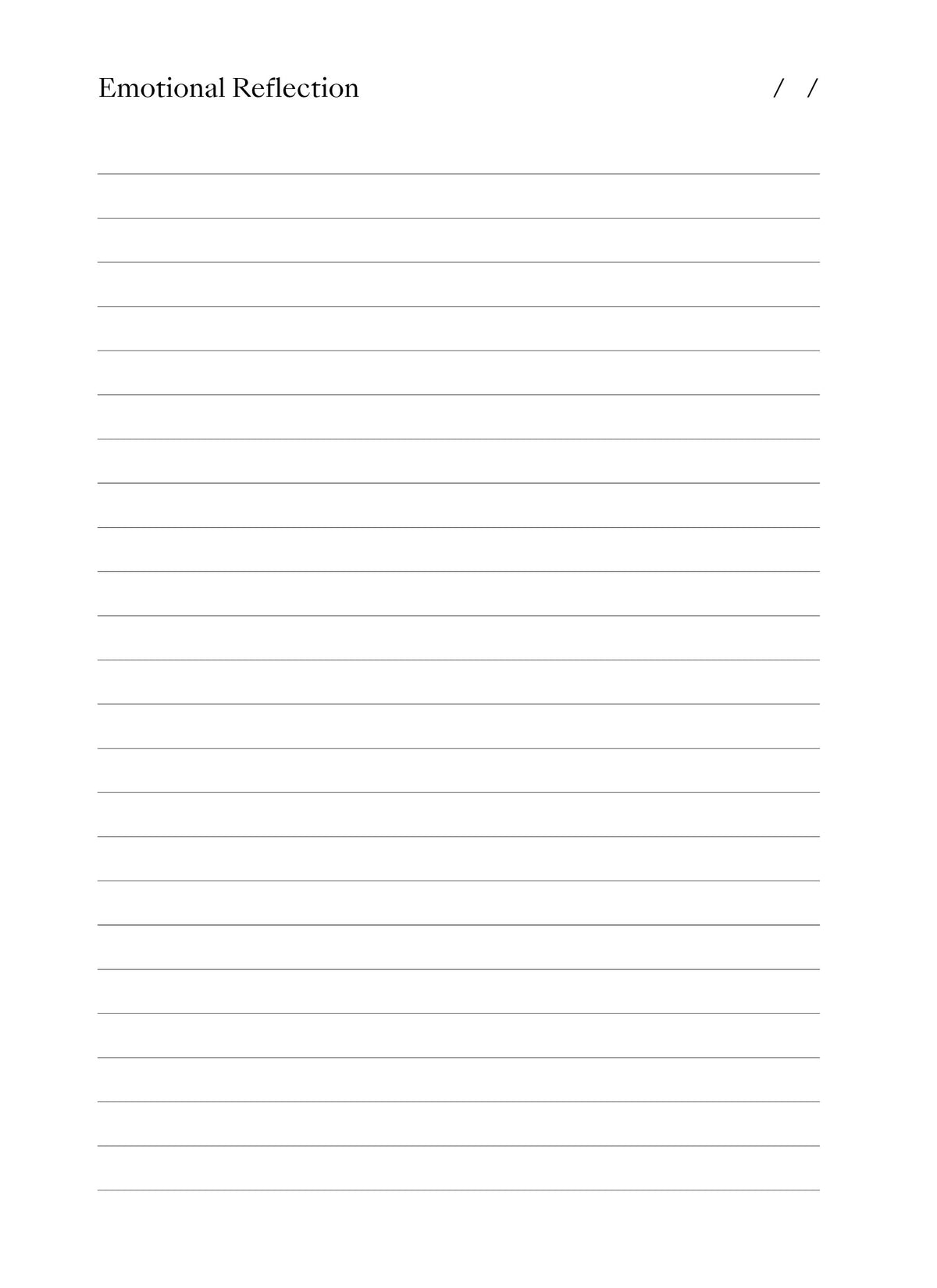 Emotional Reflection: a date space above a ruled writing page.