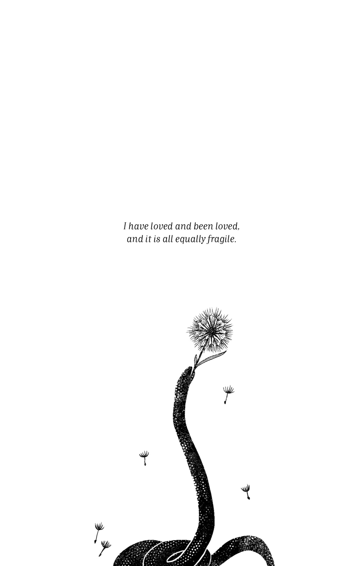 A snake lifts its head toward a dandelion, with loose seeds drifting around it. The two-line verse above the illustration is transcribed above.