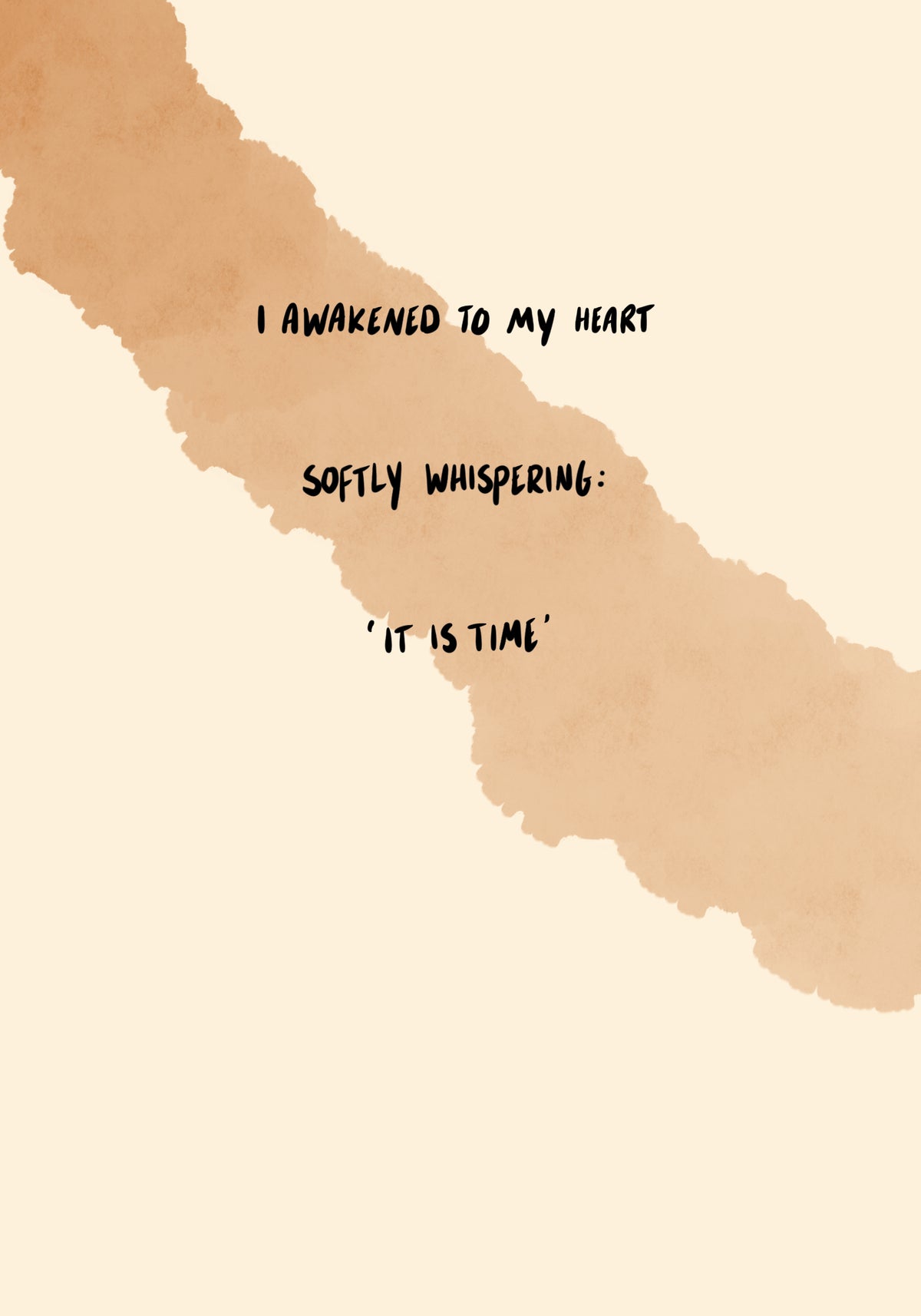 Handwritten words cross a warm watercolor band.