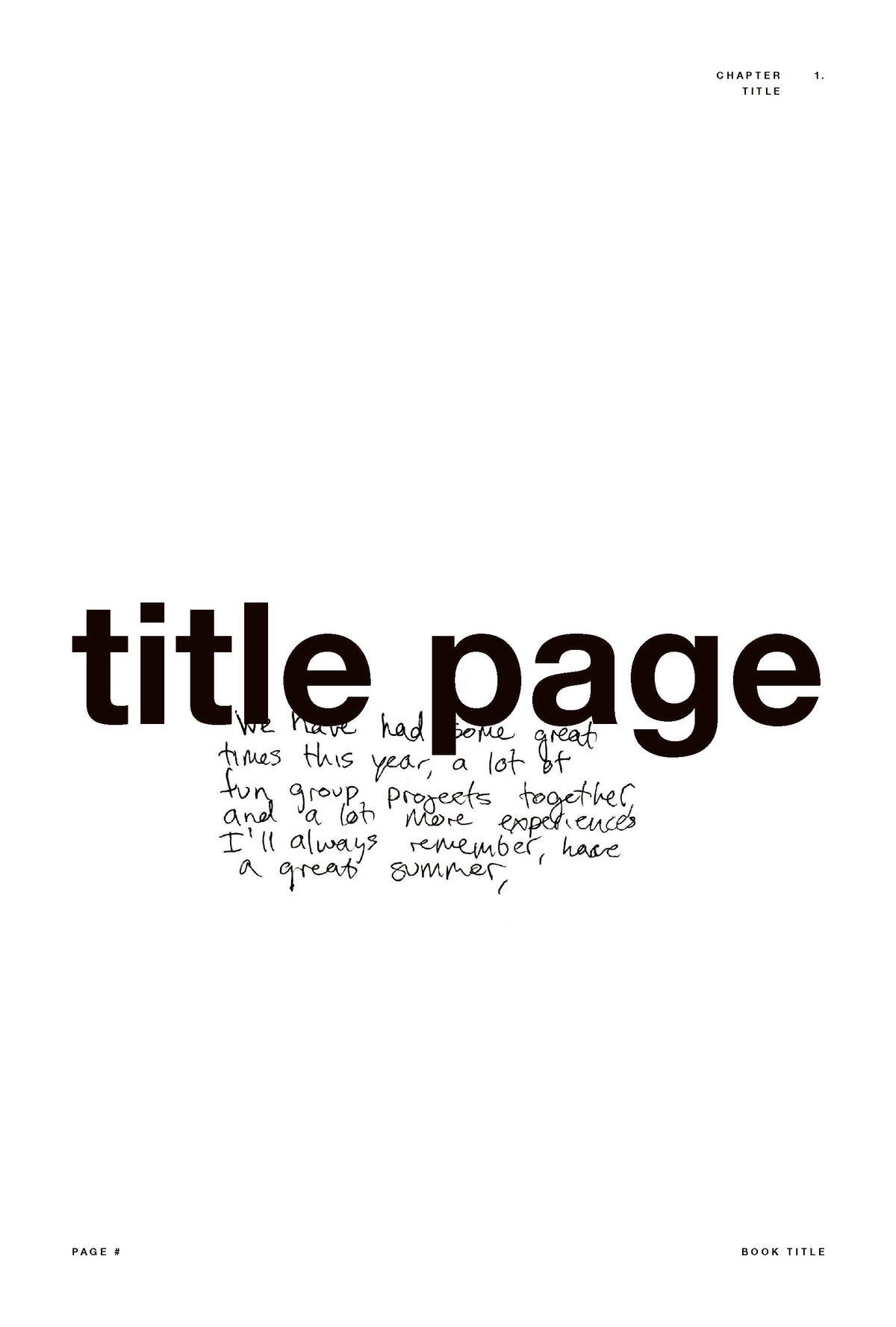 Oversized title-page lettering over a handwritten yearbook message.