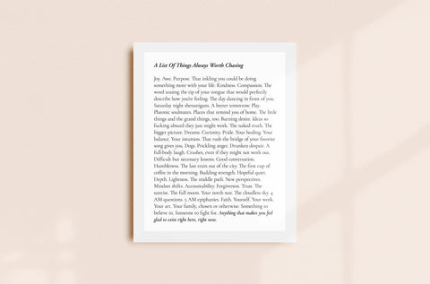 Molly Burford A List Of Things Always Worth Chasing Print